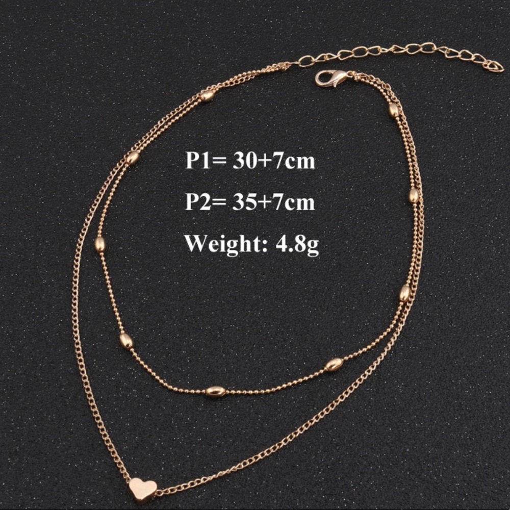 New Simple Style Double Layer Silver Gold Color Beads Love Heart Necklaces - Picture 10 of 10